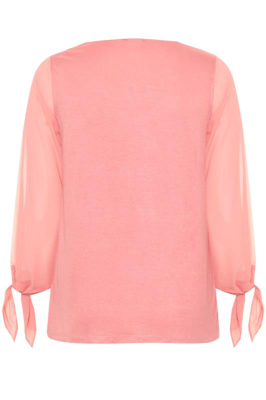 YOURS LONDON Plus Size Pink Chiffon Tie Sleeve Blouse | Yours Clothing 6