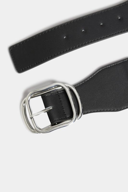 Black Double Buckle Wide Stretch Belt | Yours Clothing 3