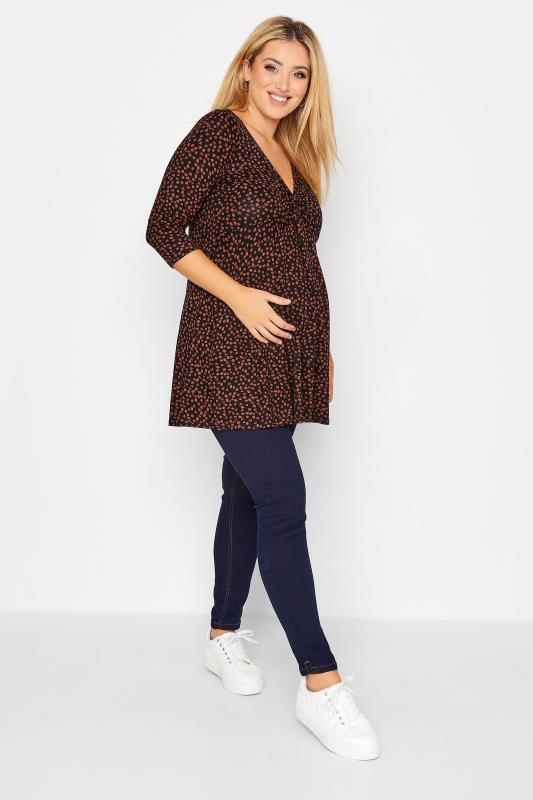 BUMP IT UP MATERNITY Plus Size Black Spot Print Knot Top | Yours Clothing 2