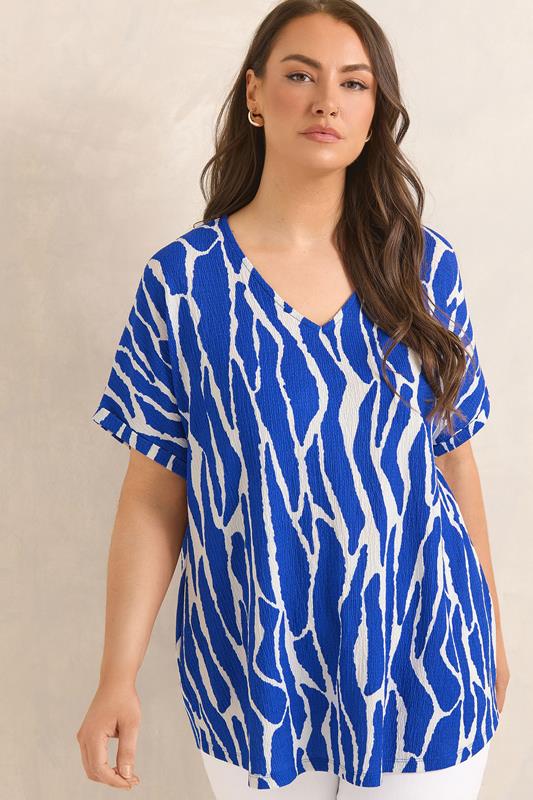  EVANS Top zébré bleu cobalt à col en V