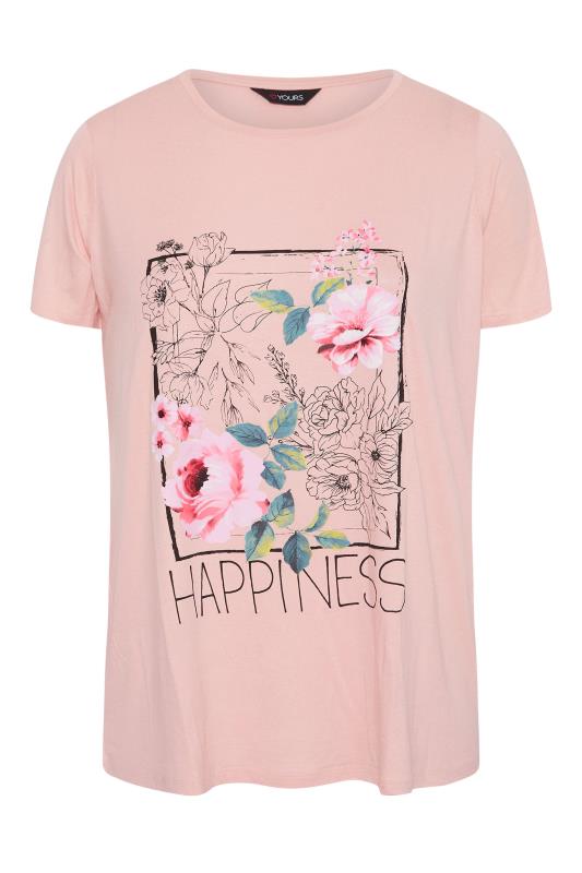 Curve Pink Floral 'Happiness' Slogan T-Shirt_F.jpg