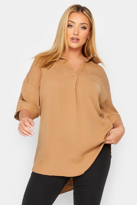LIMITED COLLECTION Plus Size Beige Brown Rugby Throw On Shirt | Yours Clothing 1