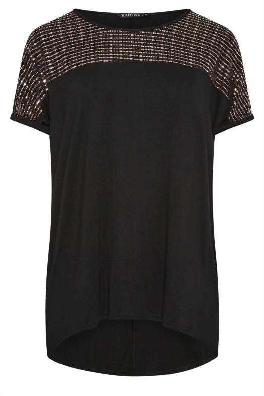 YOURS Plus Size Black & Rose Gold Sequin Embellished Top | Yours Clothing 5
