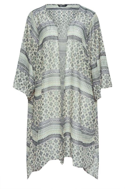 YOURS Plus Size Green Abstract Print Beach Kimono | Yours Clothing  5