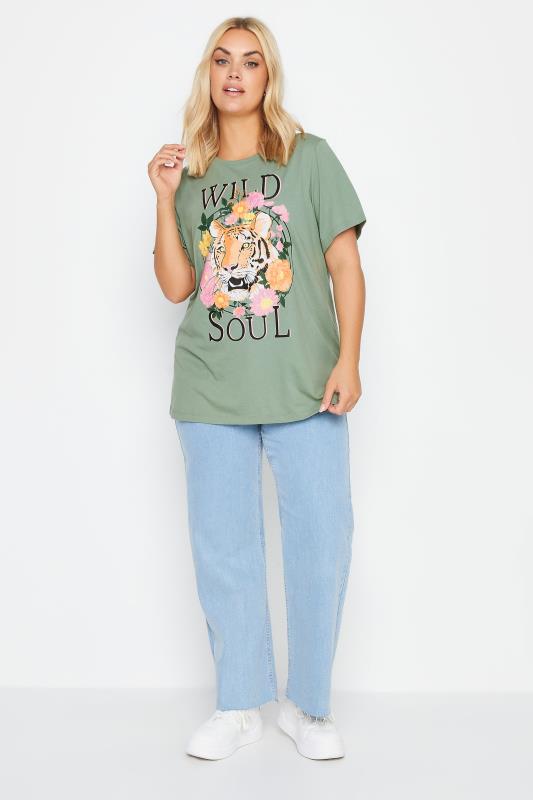 YOURS Plus Size Green 'Wild Soul' Print T-Shirt | Yours Clothing 2