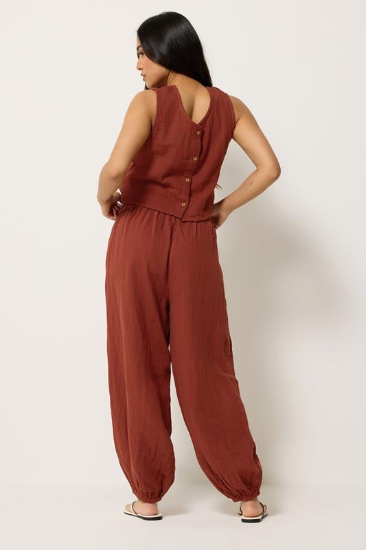 PixieGirl Petite Women's Set Brick Red Cotton Cheesecloth Top & Balloon Trousers | PixieGirl 2