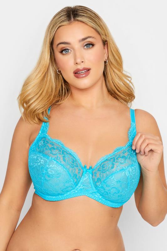 Plus Size  YOURS Bright Blue Stretch Lace Non-Padded Underwired Balcony Bra