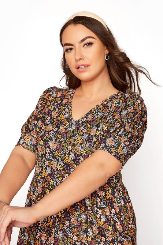 YOURS LONDON Black Multi Tiered Ditsy Floral Dress | Yours Clothing