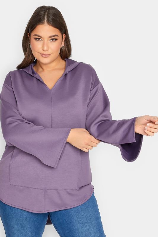 Plus Size  YOURS LUXURY Curve Purple V-Neck Jersey Hoodie