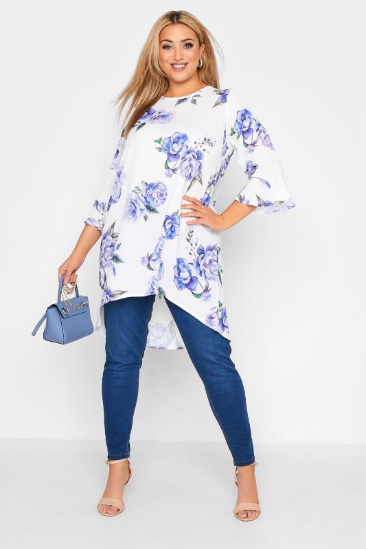 YOURS LONDON Curve White Floral Flute Sleeve Tunic Top 2