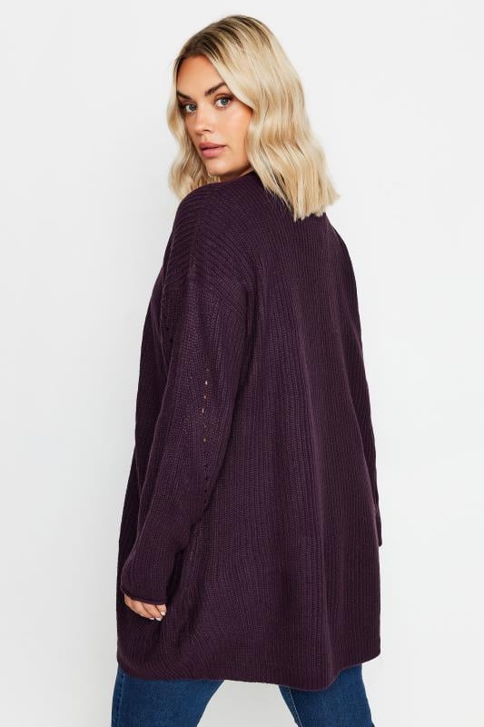 YOURS Plus Size Dark Purple Knitted Cardigan | Yours Clothing 4