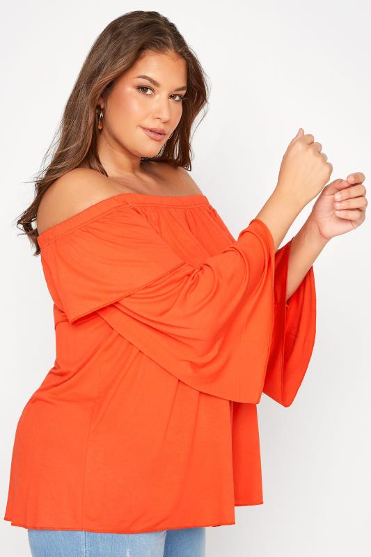 LIMITED COLLECTION Plus Size Orange Frill Bardot Top | Yours Clothing 4