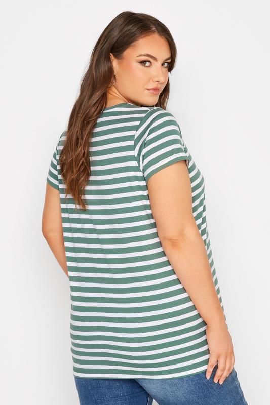 3 PACK Plus Size Sage Green & White & Stripe T-Shirts | Yours Clothing 4