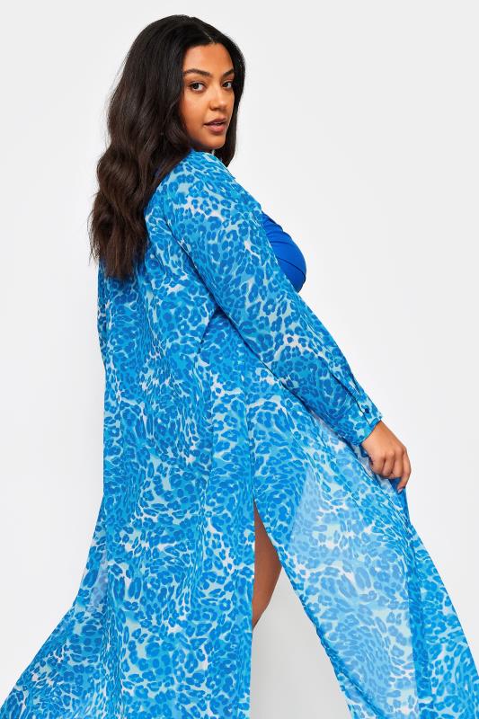 YOURS Plus Size Blue Leopard Print Longline Beach Shirt | Yours Clothing 6