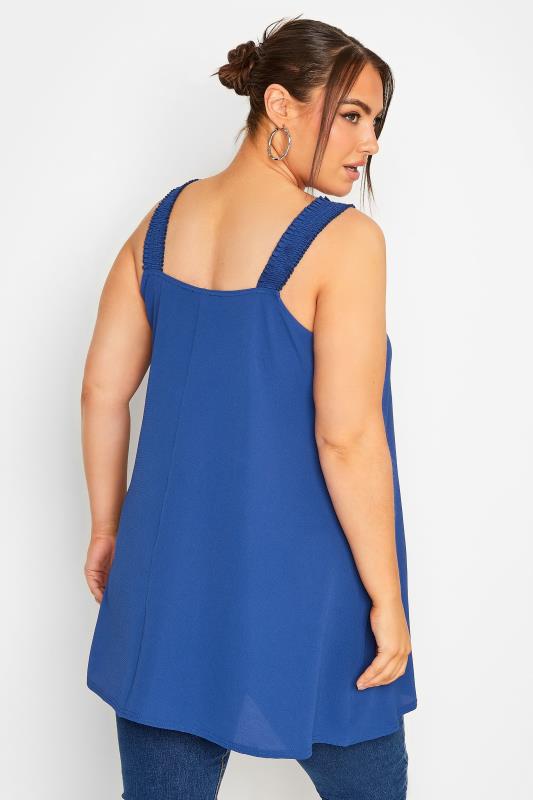 LIMITED COLLECTION Plus Size Blue Shirred Strap Cami Vest Top | Yours Clothing 3