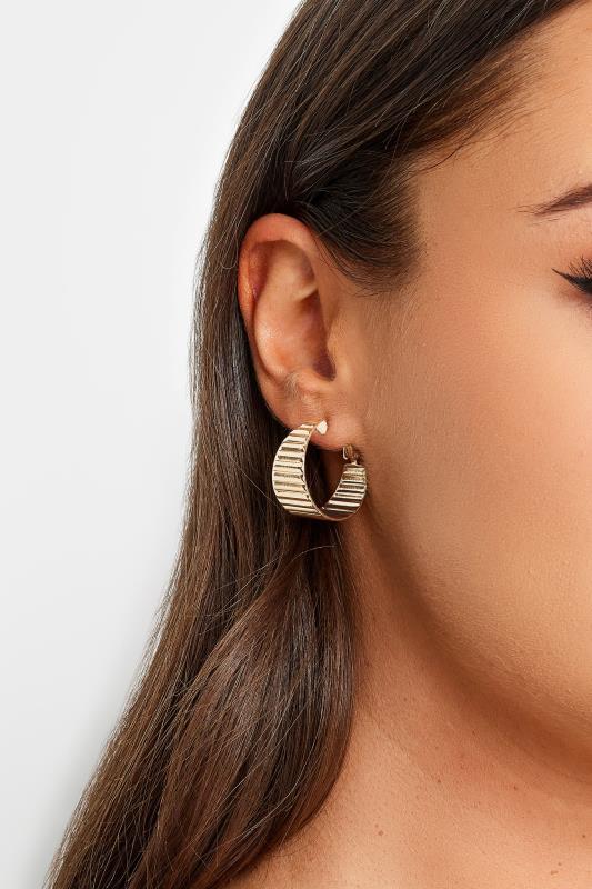 2 PACK Gold Textured Hoop Stud Earrings Set | Yours Clothing 1