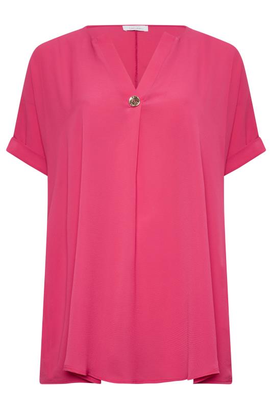 YOURS Curve Plus Size Hot Pink Button Front Blouse | Yours Clothing  6