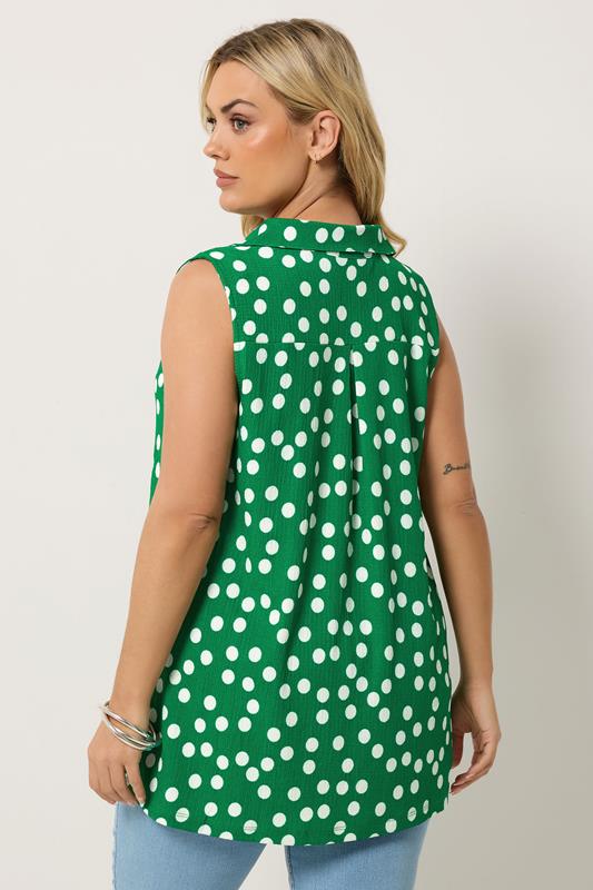 YOURS Plus Size Green Polka Dot Collared Vest Top | Yours Clothing 2