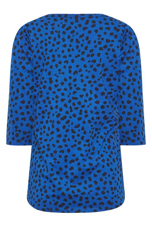 YOURS PETITE Plus Size Cobalt Blue Animal Print Cotton Henley T-Shirt | Yours Clothing 7