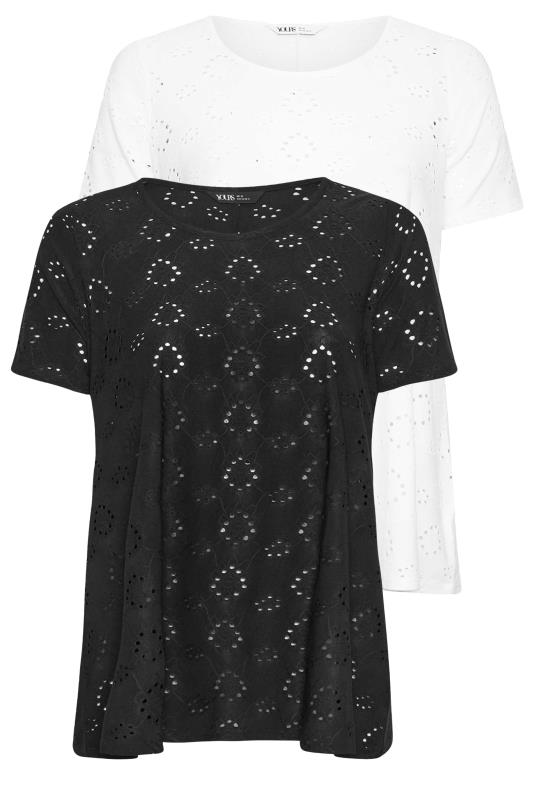 2 PACK Black & White Broderie Anglaise Swing T-Shirts | Yours Clothing 7