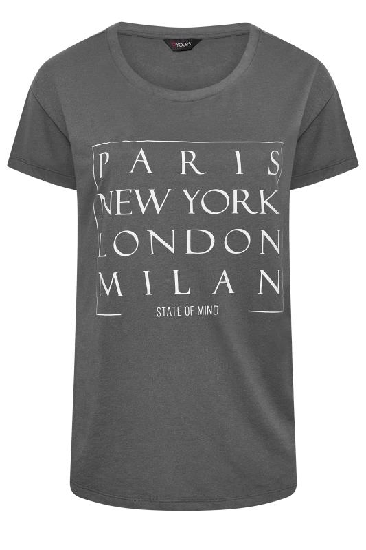 Curve Grey 'Paris New York London Milan' Slogan T-Shirt | Yours Clothing 7
