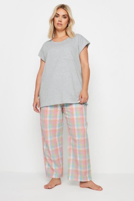 YOURS Plus Size Grey & Pink Check Pyjama Set | Yours Clothing 2