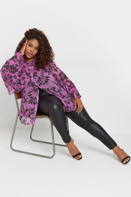 YOURS Plus Size Purple Floral Print Flared Sleeve Shirt | Yours Clothing 2