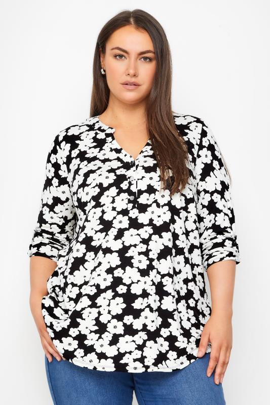Plus Size  Evans Black & White Floral Print Shirt