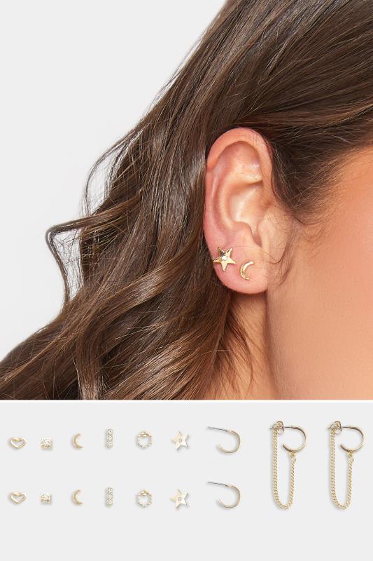 8 PACK Gold Tone Celestial Earring Set | Yours Clothing 1