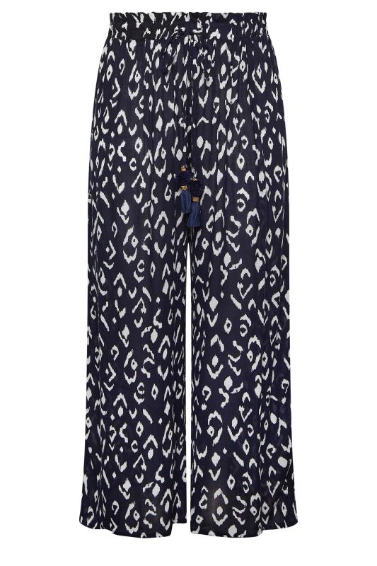Plus Size Navy Blue Animal Print Wide Leg Beach Trousers | Yours Clothing 5