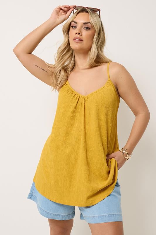 YOURS – Weites, gerafftes Trägershirt in Gelb