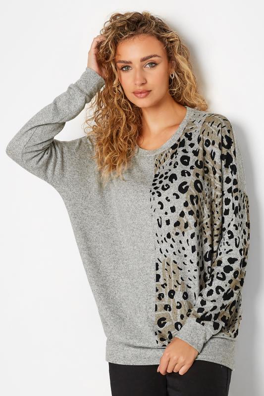 LTS Tall Women's Grey Leopard Print Soft Touch Top | Long Tall Sally 1