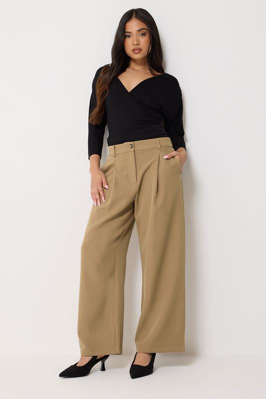 PixieGirl Petite Women's Light Brown Wide Leg Trousers | PixieGirl 1