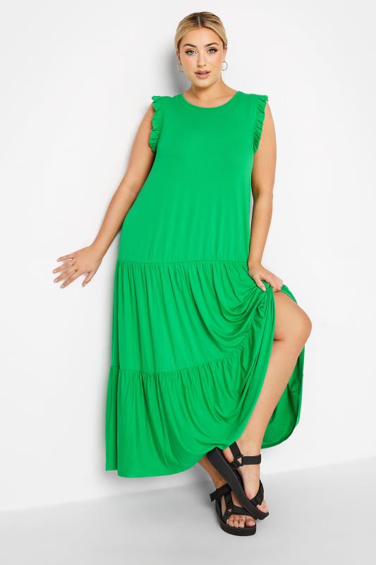 LIMITED COLLECTION Curve Green Frill Sleeve Smock Maxi Dress 1