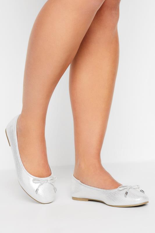  Silver Shimmer Ballerina Pumps In Wide E Fit & Extra Wide EEE Fit