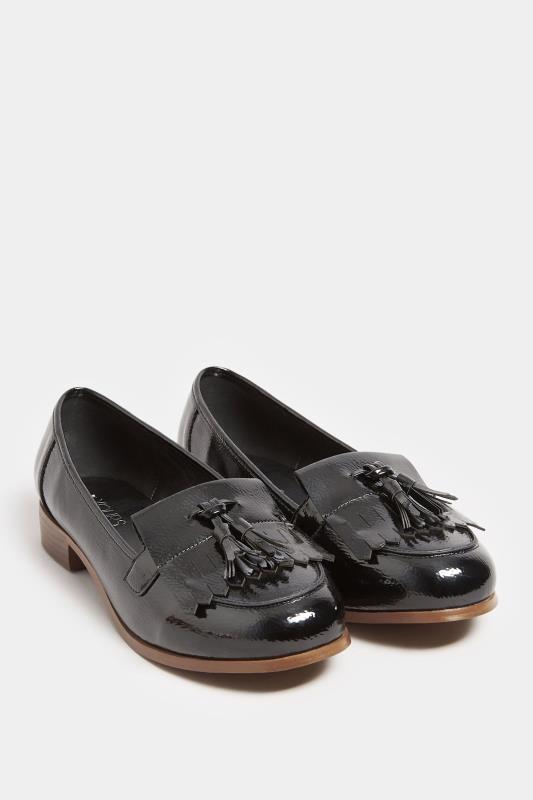 Black Patent Tassel Loafers In Wide E Fit & Extra Wide EEE Fit | Yours Clothing  2