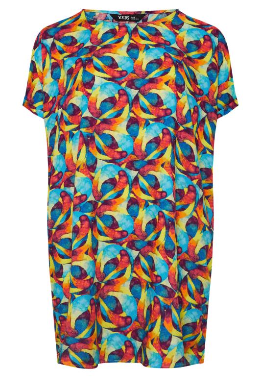 YOURS Plus Size Blue & Red Abstract Print Tunic Dress | Yours Clothing 5