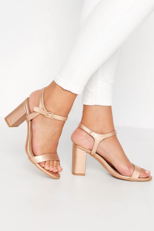  LIMITED COLLECTION Rose Gold Block Heel Sandals In Extra Wide EEE Fit