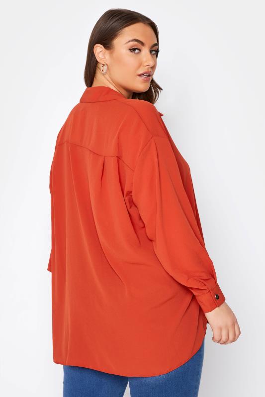 Plus Size Curve Rust Orange Button Through Shirt | Yours Clothing  3