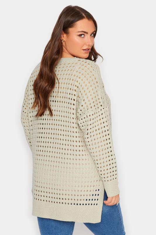 YOURS Plus Size Beige Brown Side Split Crochet Jumper | Yours Clothing 3