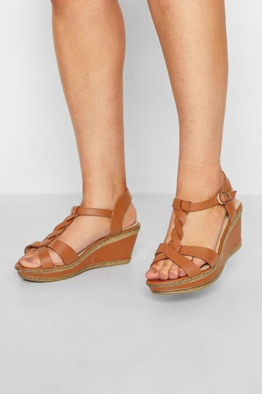 Plus Size  Yours Brown Cross Strap Wedge Heels In Extra Wide EEE Fit