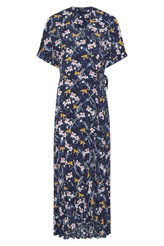 LTS Tall Navy Blue Floral Wrap Dress 6