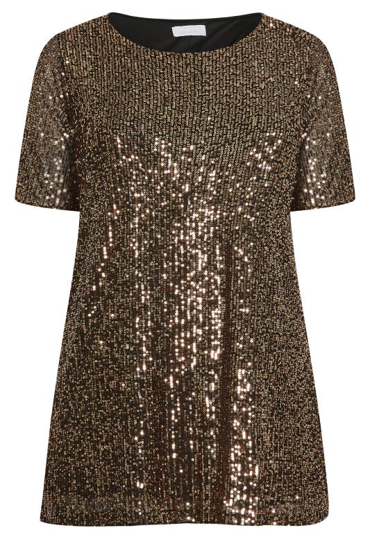 YOURS LONDON Plus Size Gold Sequin Swing Top | Yours Clothing 6
