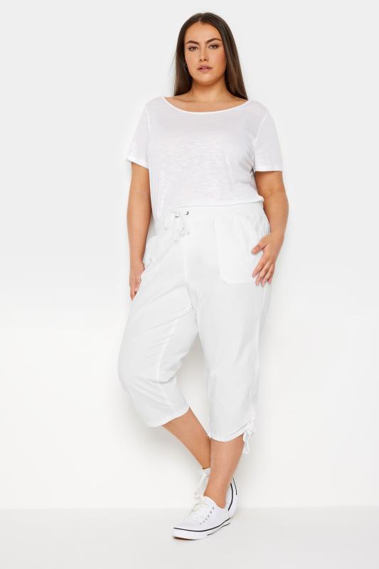 Evans White Cool Cotton Cropped Trousers 2