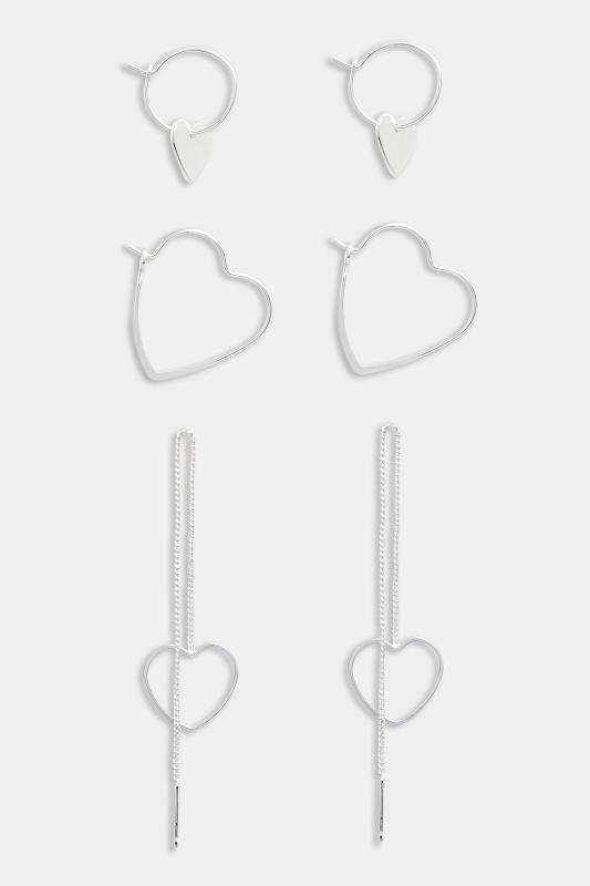 3 PACK Silver Heart Multi Earrings | Yours Clothing 2