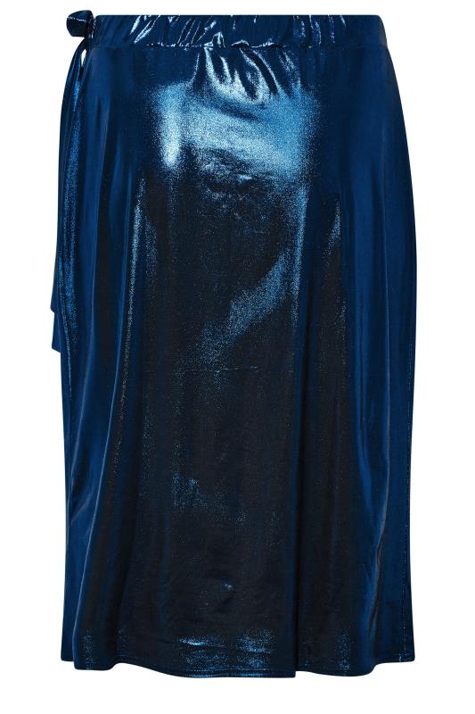 LIMITED COLLECTION Plus Size Cobalt Blue Foil Wrap Skirt | Yours Clothing 5