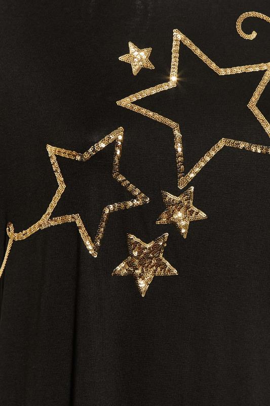 Curve Plus-Size Black & Gold Sequin Star T-Shirt | Yours Cloting 5
