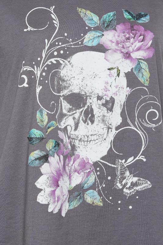 YOURS Plus Size Grey Skull Print Distressed T-Shirt | Yours Clothing 5