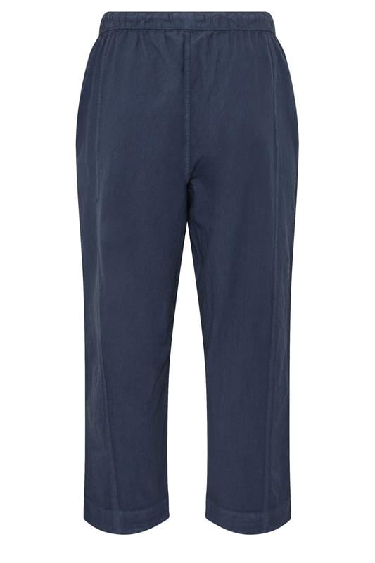 YOURS Plus Size Navy Blue Cool Cotton Barrel Trousers | yours Clothing 6