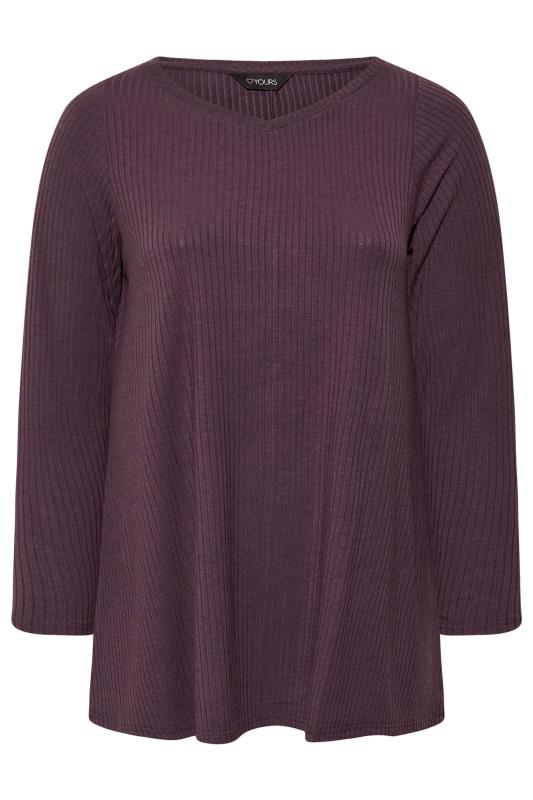 Plus Size Dark Purple Long Sleeve Ribbed Top | Yours Clothing 6